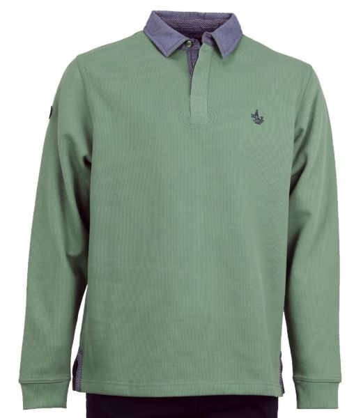 Image de Sweat col polo jeans unité -  M VERT MOUSSE