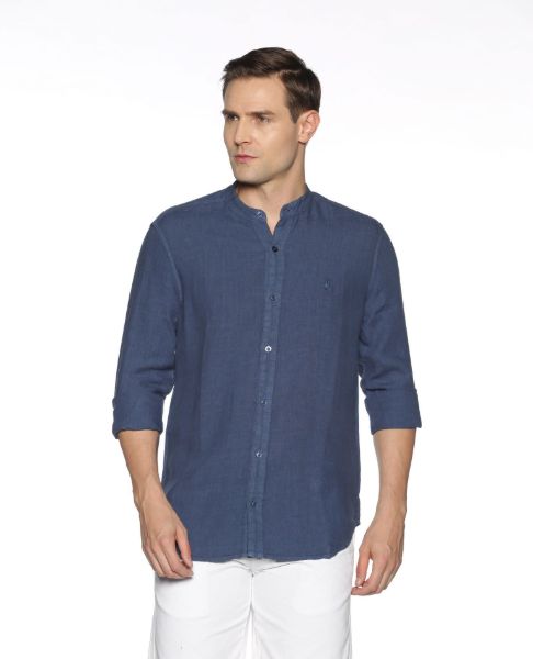 Image de Chemise lin col Mao unité -  L MARINE