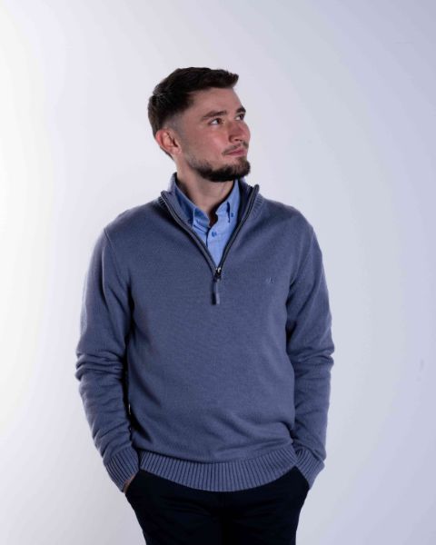 Image de Pull coton demi zip unité -  S ARDOISE