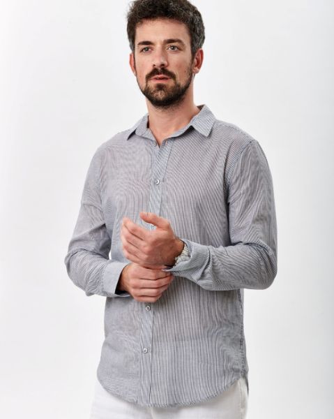 Image de Chemise voile de coton rayée ML  unité -  M ANTHRACITE