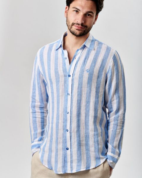 Image de Chemise lin larges rayures unité -  4 XL CIEL