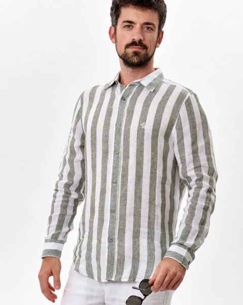 Image de Chemise lin larges rayures pack de 16 pièces ( 22.00 €/p ) -  Pack KAKI