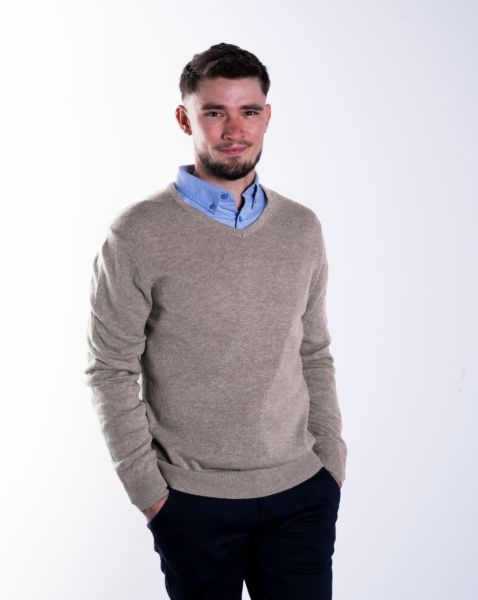 Image de Pull col V cahemire unité -  S CREME
