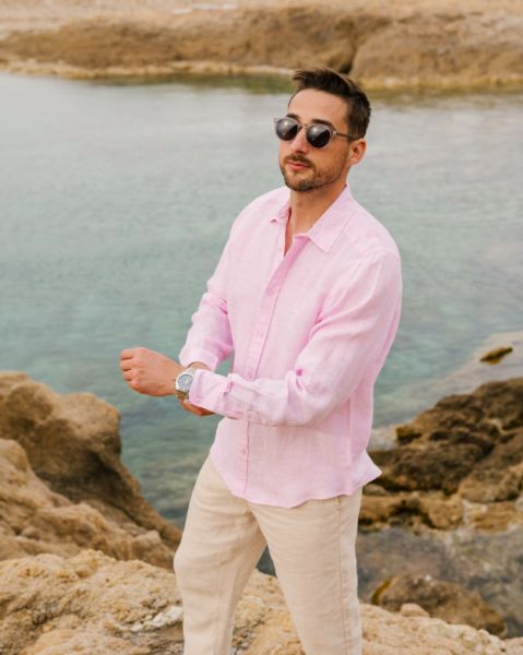 Image de Chemise lin ML unie unité -  2 XL ROSE