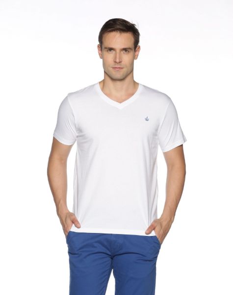 Image de T shirt col V unité -  S BLANC