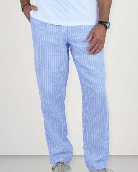 Image de Pantalon lin jog. rayé unité -  3 XL CIEL
