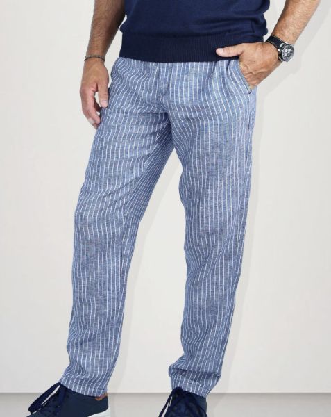 Image de Pantalon lin jog. rayé unité -  3 XL MARINE