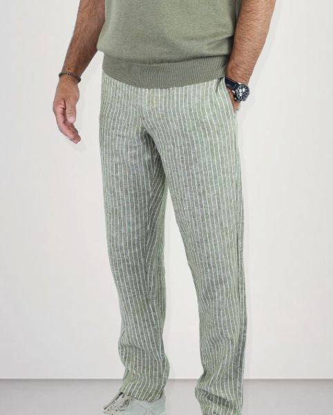 Image de Pantalon lin jog. rayé unité -  3 XL OLIVE